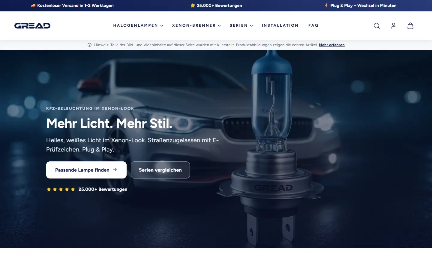Startseite des Shopify-Shops von GREAD auf dem Desktop (Screenshot vom 22.09.2026)
